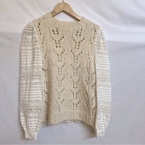 Sea New York Ellie Lace Sleeves Alpaca Blend Ivory Sweater